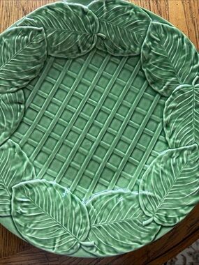 Bordallo Pinheiro NEW Basket Weave LeafHandcraftedLead Cadmium Free12.5”Portugal